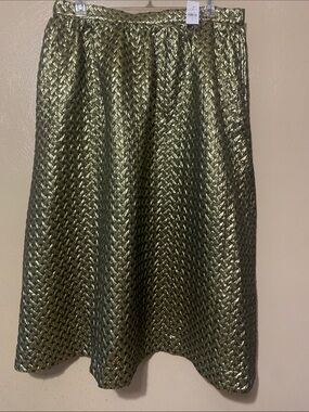LOFT size 16 Gold Metallic A-Line Midi Skirt Lined Back Zipper Pockets NWT